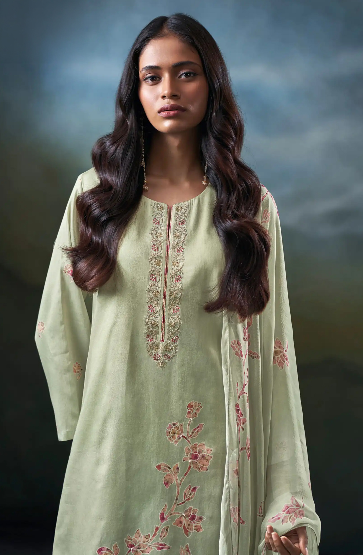 Green Premium Cotton Satin Unstitched Suit Set with Beautiful Dupatta - JAZS5117B