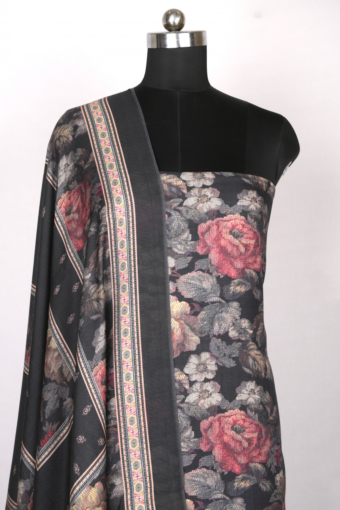 Black Digital Printed Spun Suit set with Spun Dupatta- VUN6875