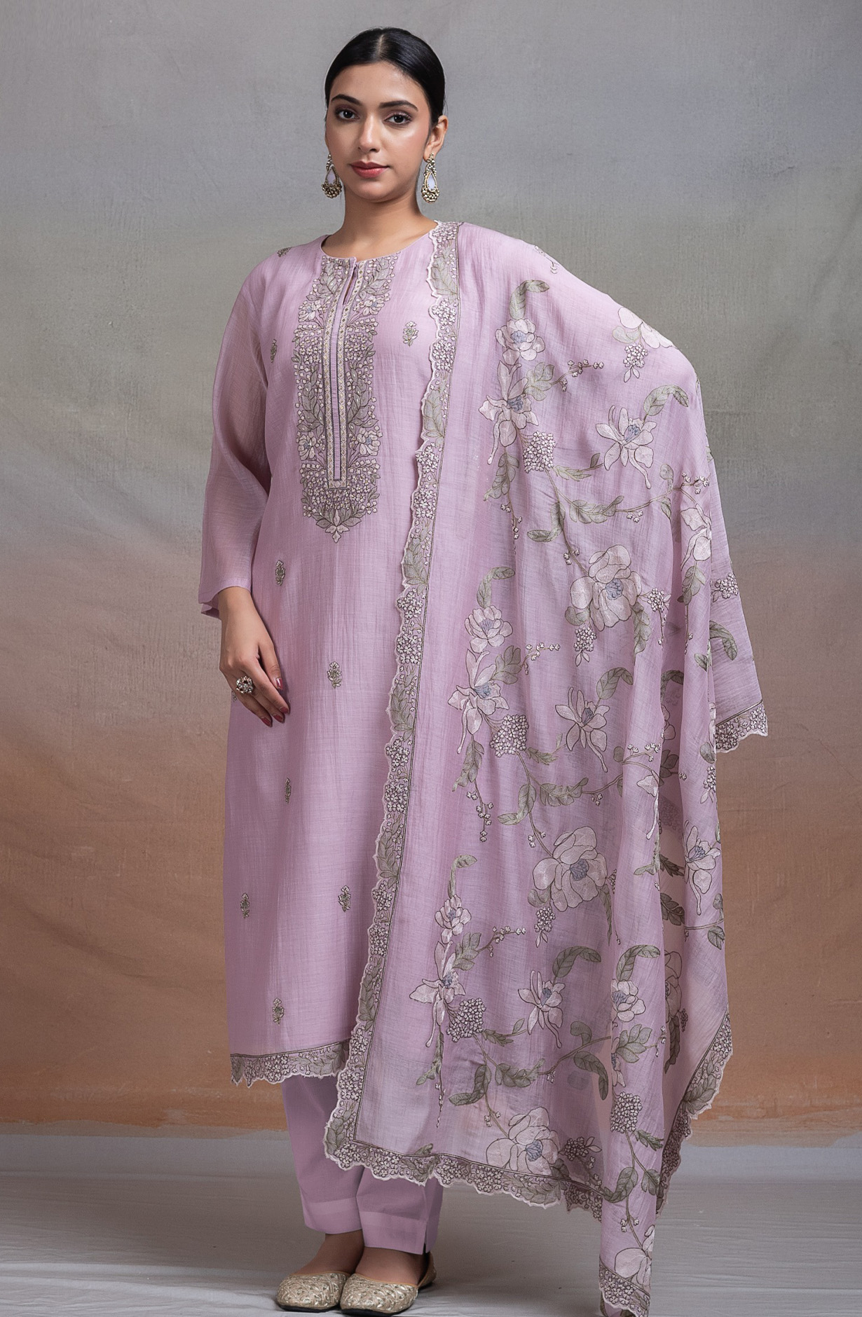 Mauve Pure mul chanderi beautiful Suit Set with Dupatta - R157-SPR2647B