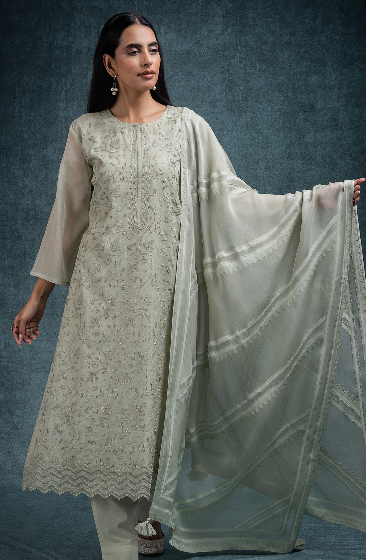 Pista Mul chanderi beautiful Suit Set with Dupatta - R157-SPR2677A