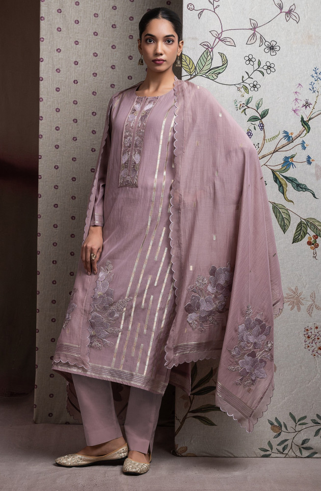 Image of Mauve Mul chanderi jacquard beautiful Suit Set with Dupatta - R157-SPR2650A