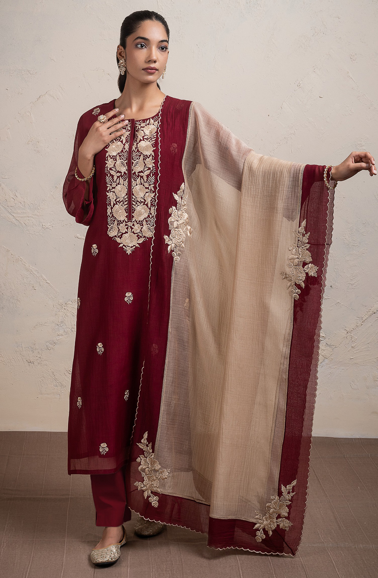 Maroon Pure mul chanderi embroidered Suit Set with Dupatta - R157-SPR2704