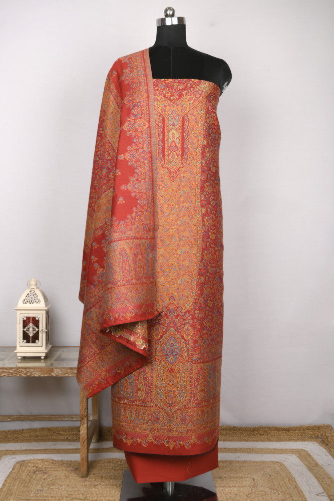 Image of Maroon Pashmina Suit set with Dupatta- 1000-0411D