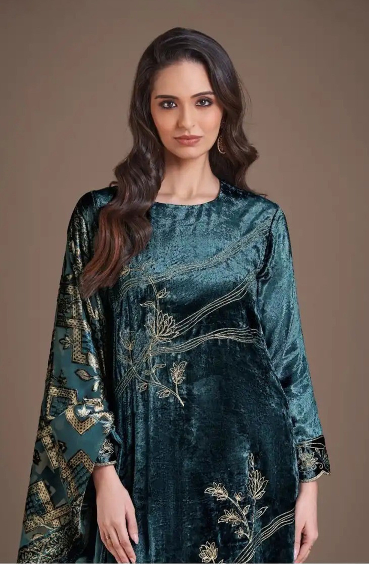 Blue Pure Viscose Velvet Suit with Dupatta - RIT8851B