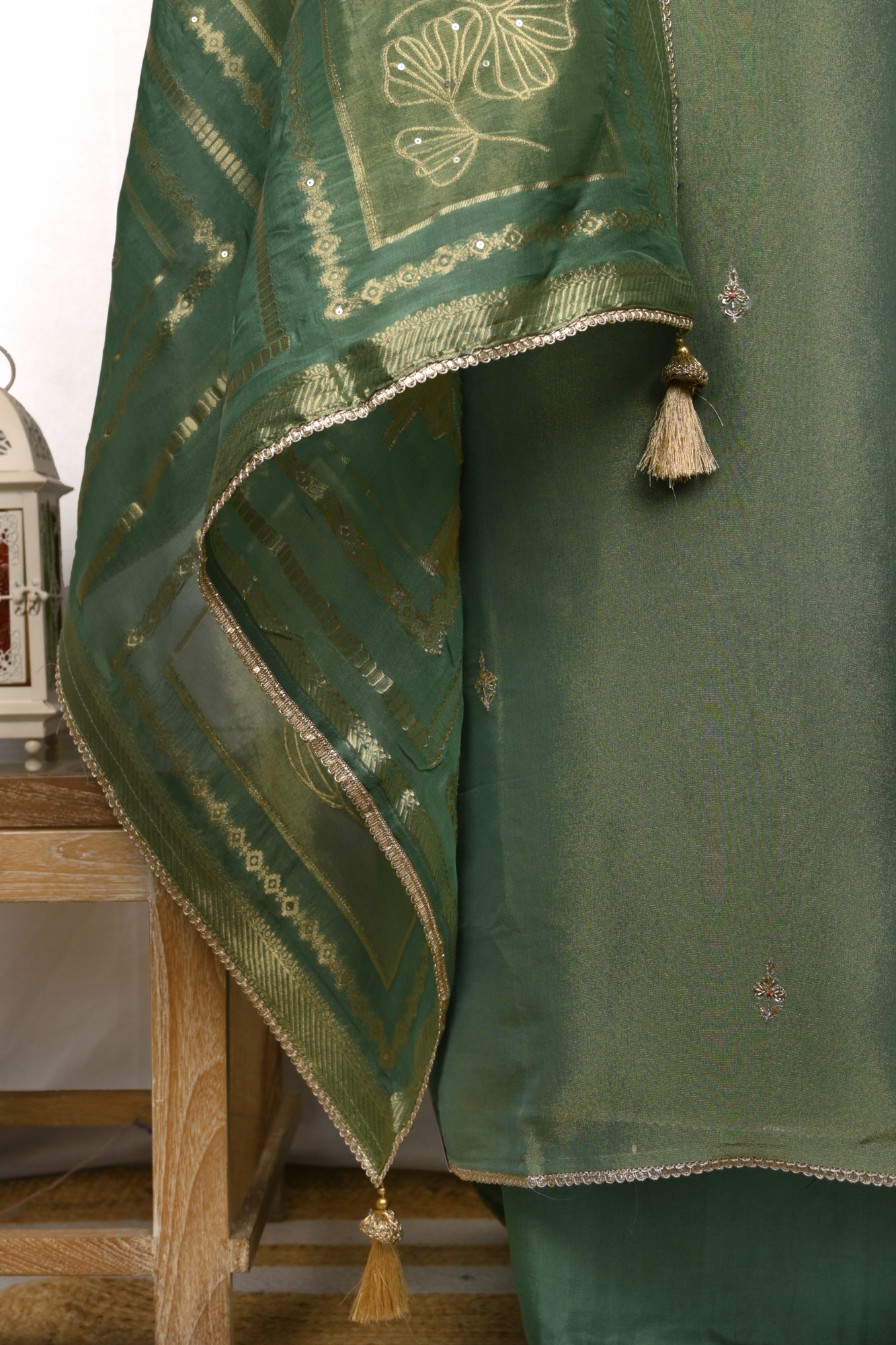 Green Shimmer Beautiful Suit Set with Dupatta - 131-GD507