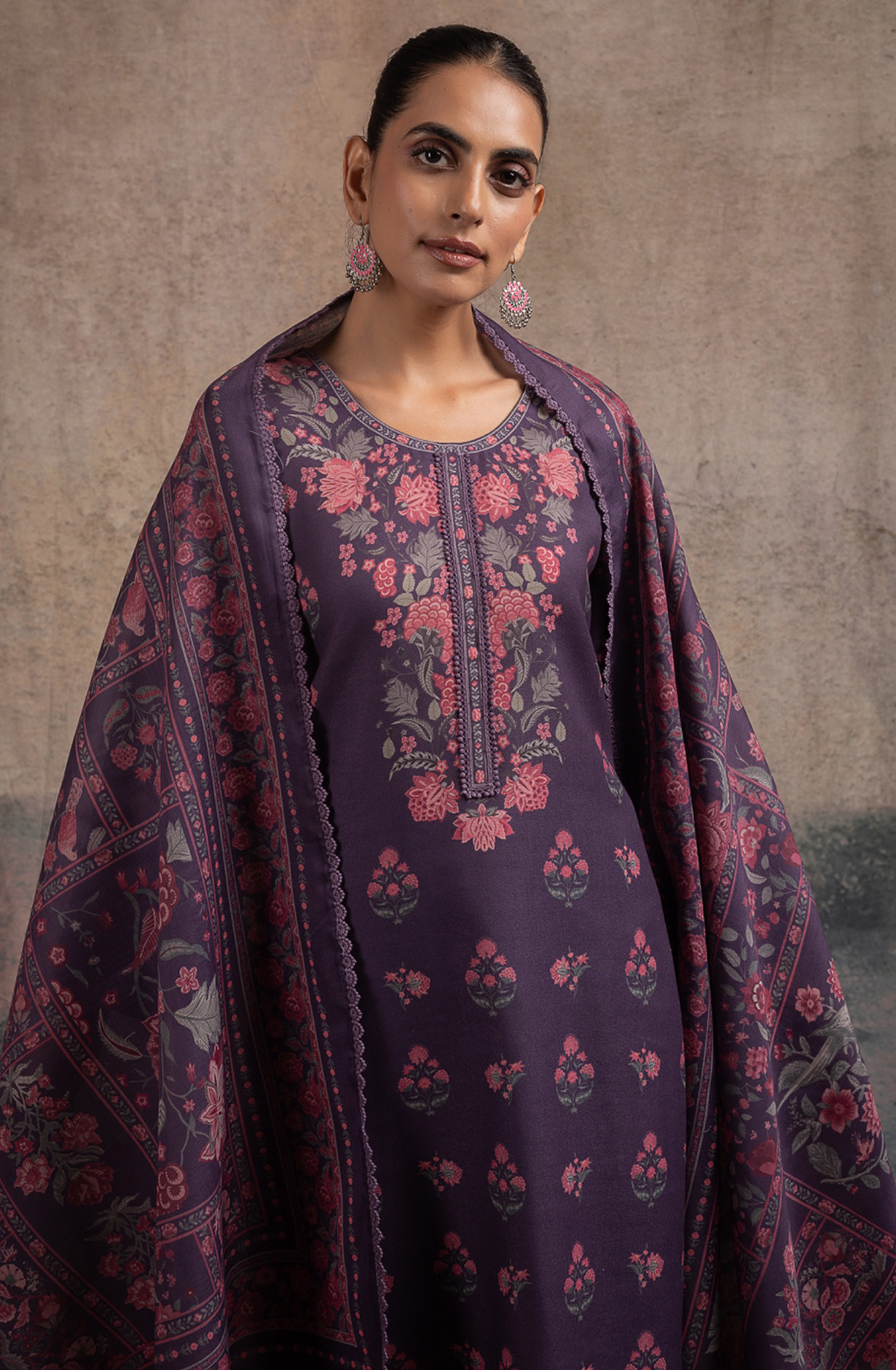 Purple Pashmina Suit set with Pashmina Dupatta- SUF2136A