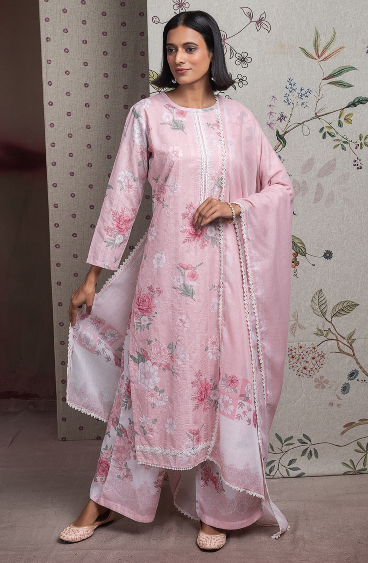 Pink Cotton Modal Digital Printed Unstitched Suit Set with Dupatta - GULNSP103D