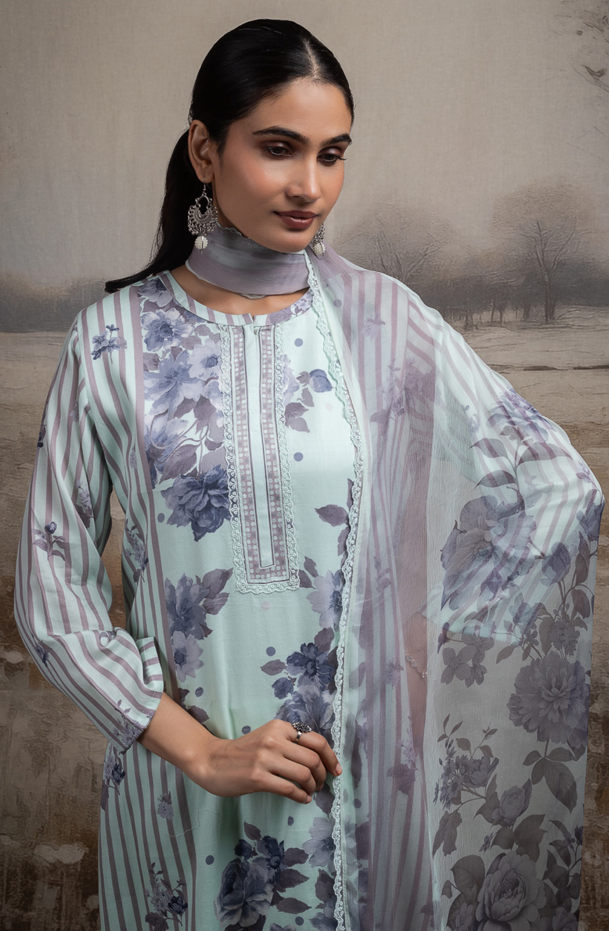 Pista cotton Unstitched Suit Set with Dupatta - RISNT117A