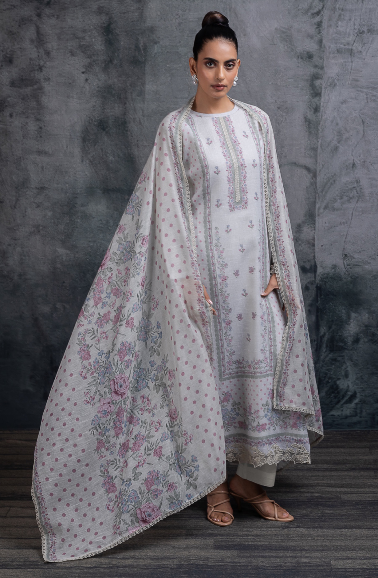 Green Linen Digital Printed Unstitched Suit Set with Dupatta - RUANSP115A