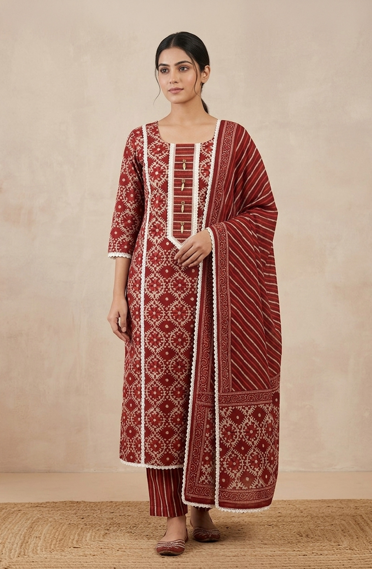 Maroon Cotton Unstitched Suit Set with Beautiful Dupatta - 984-RGAJ112