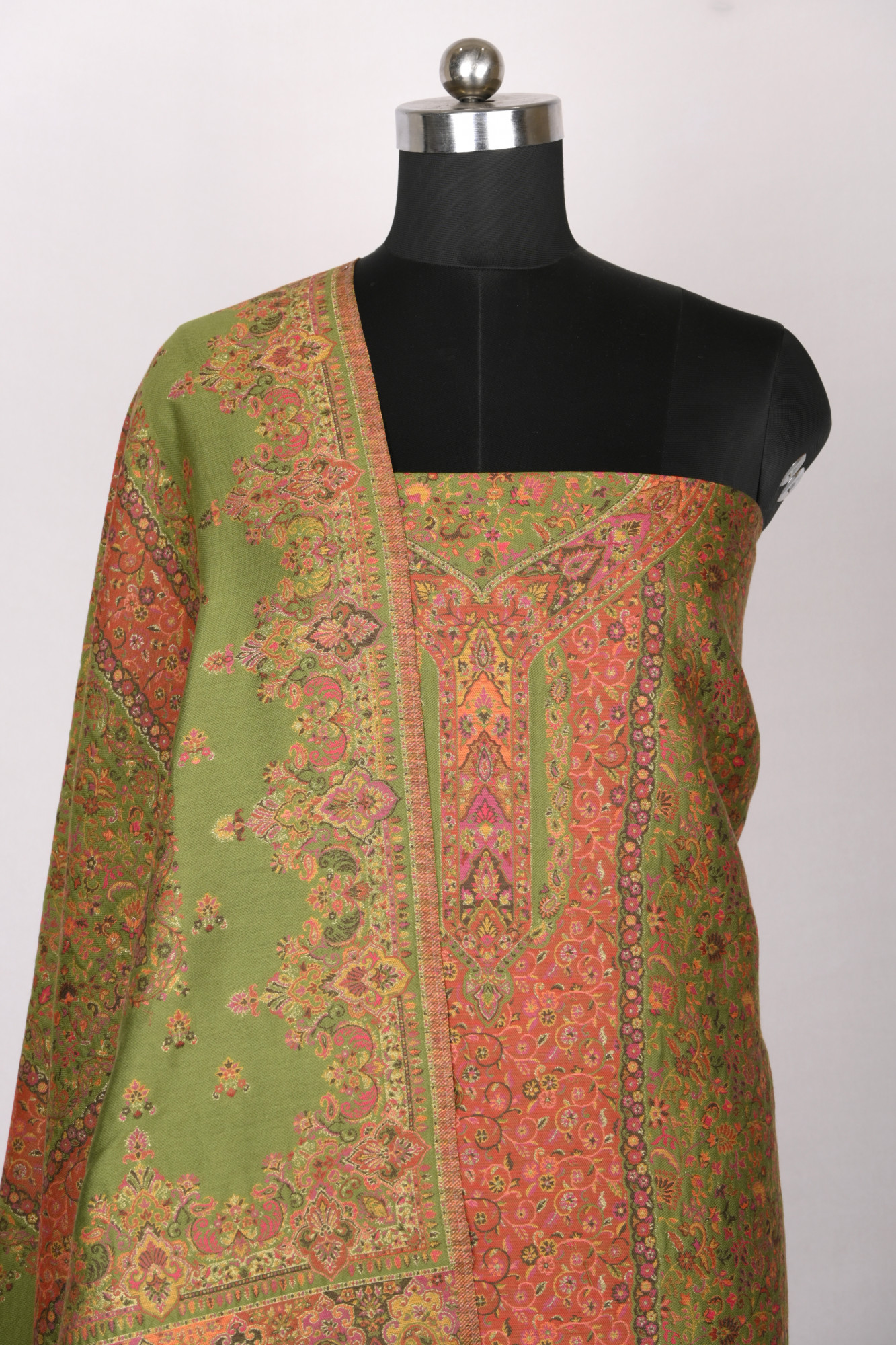 Green Pashmina Suit set with Dupatta- 1000-0411F