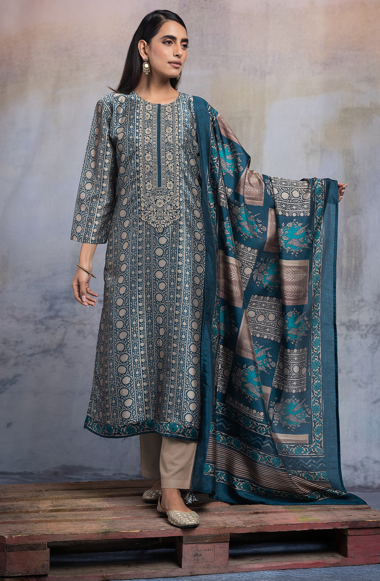 Blue Silk Embroidered Suit set with Dupatta - R157-SPR2607A