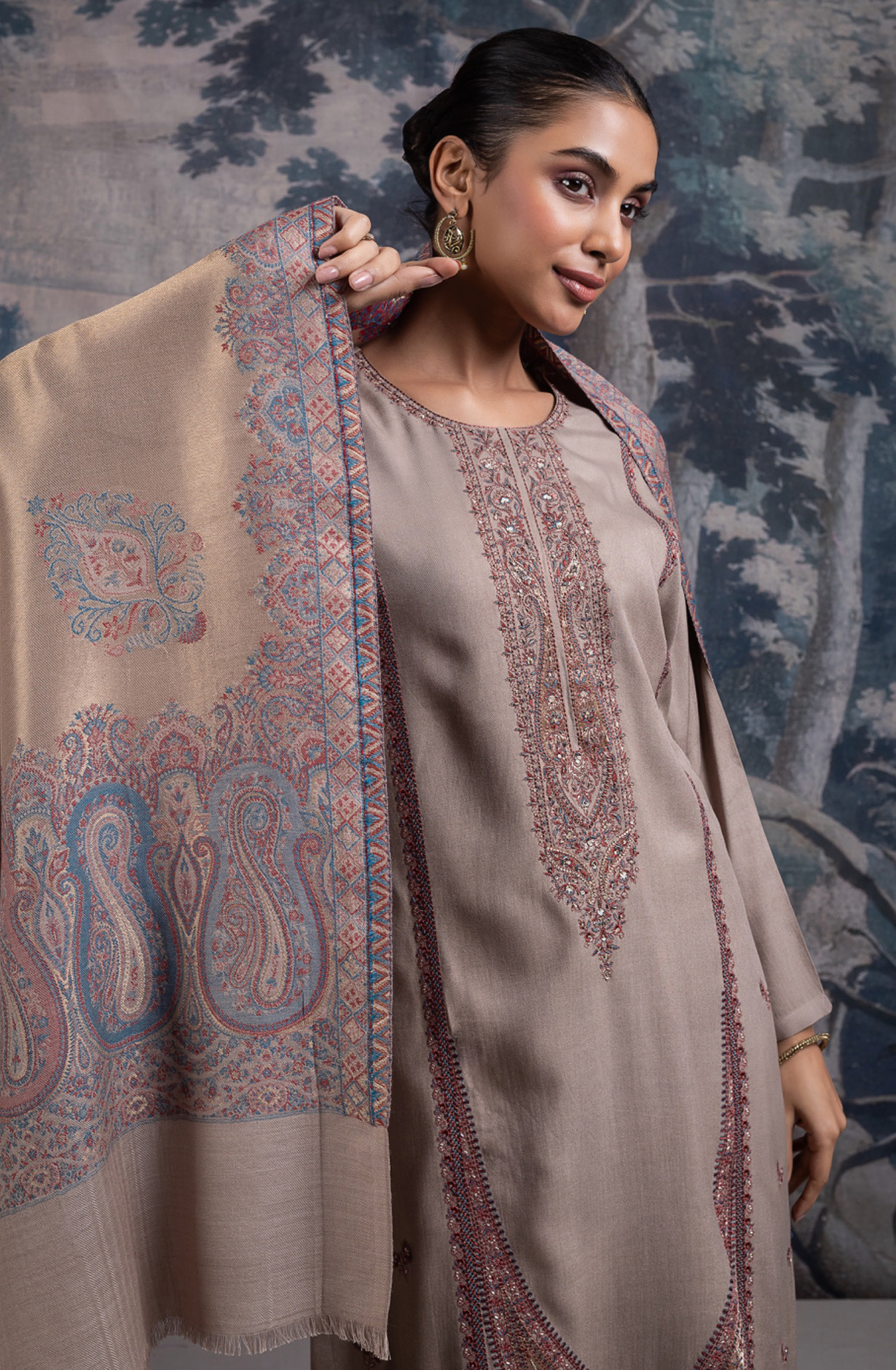Brown Pure Pashmina Suit set with Dupatta- KASH2146A