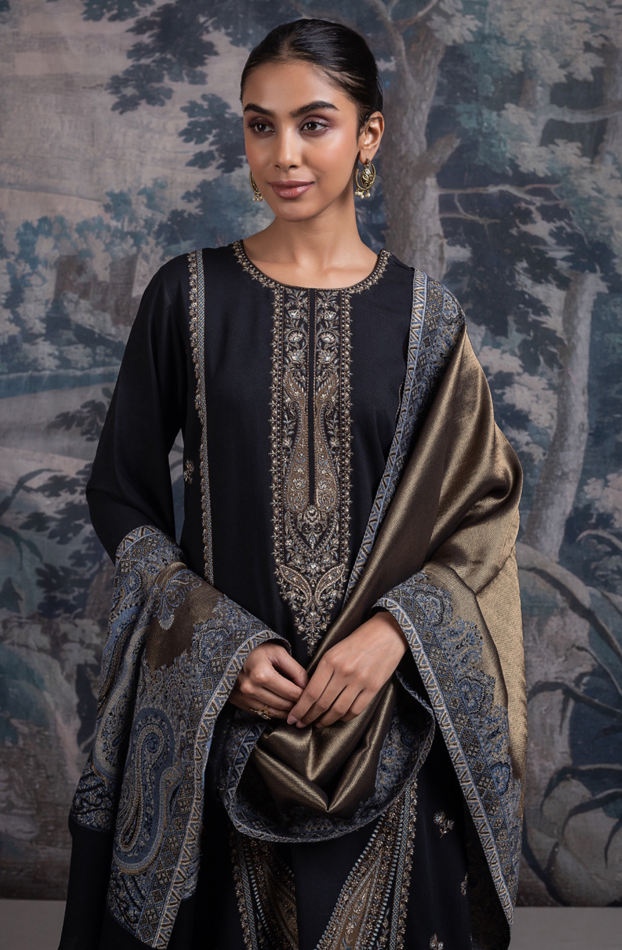 Black Pure Pashmina Suit set with Dupatta- KASH2146B