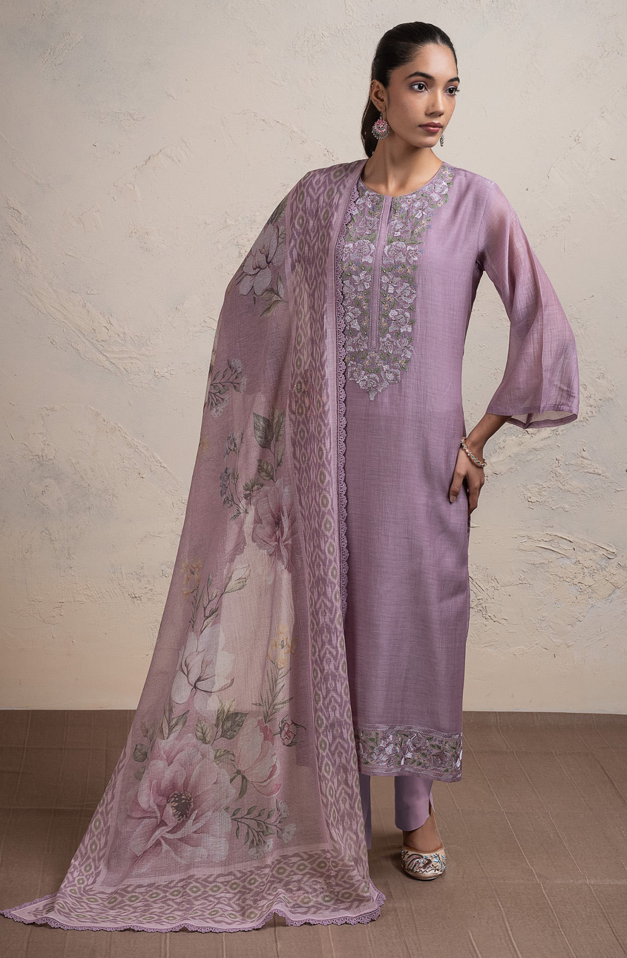 Mauve Pure Mul chanderi beautiful Suit Set with Dupatta - R157-SPR2688B