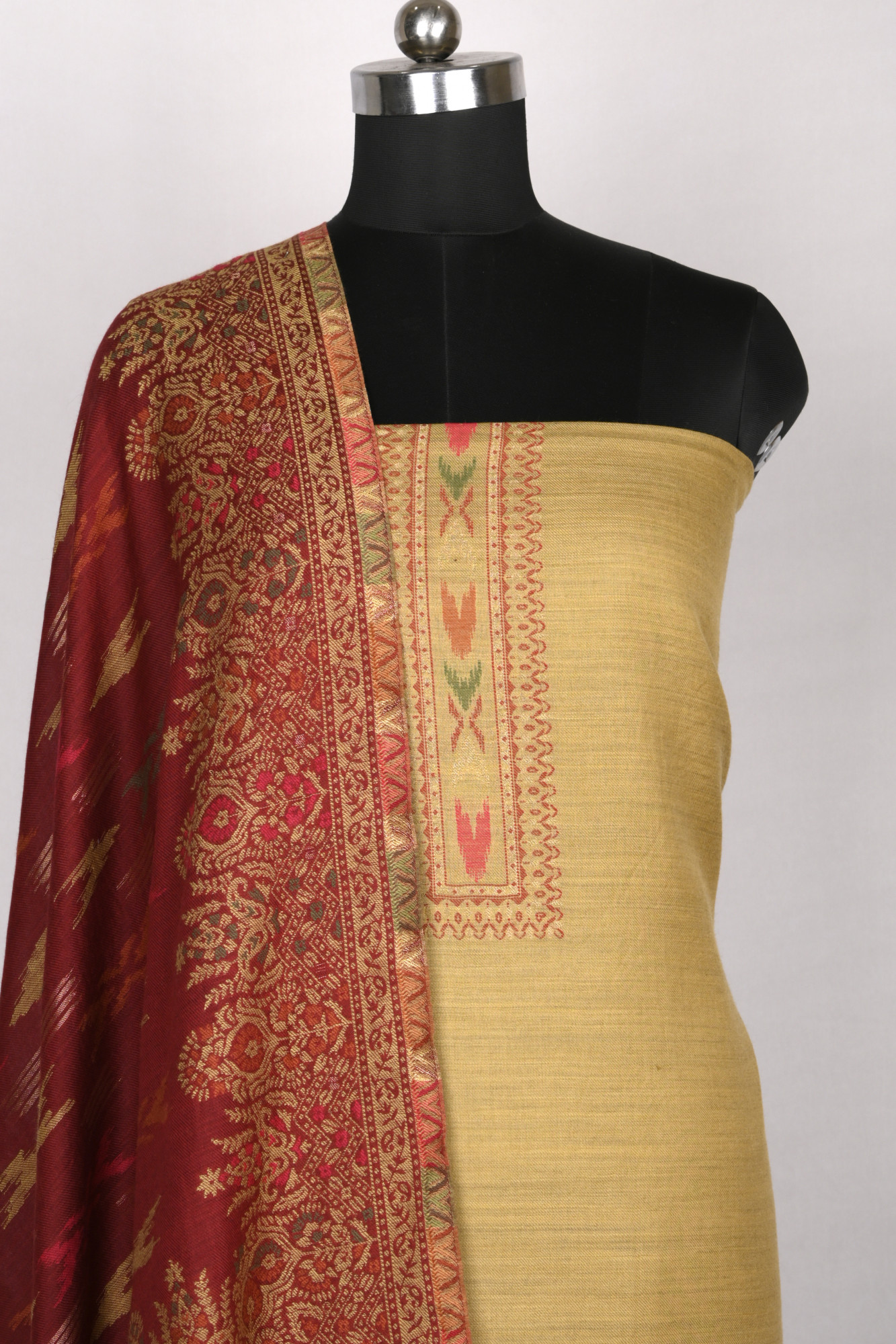 Mustard Pashmina Suit set with Pashmina Dupatta- PASH1415A