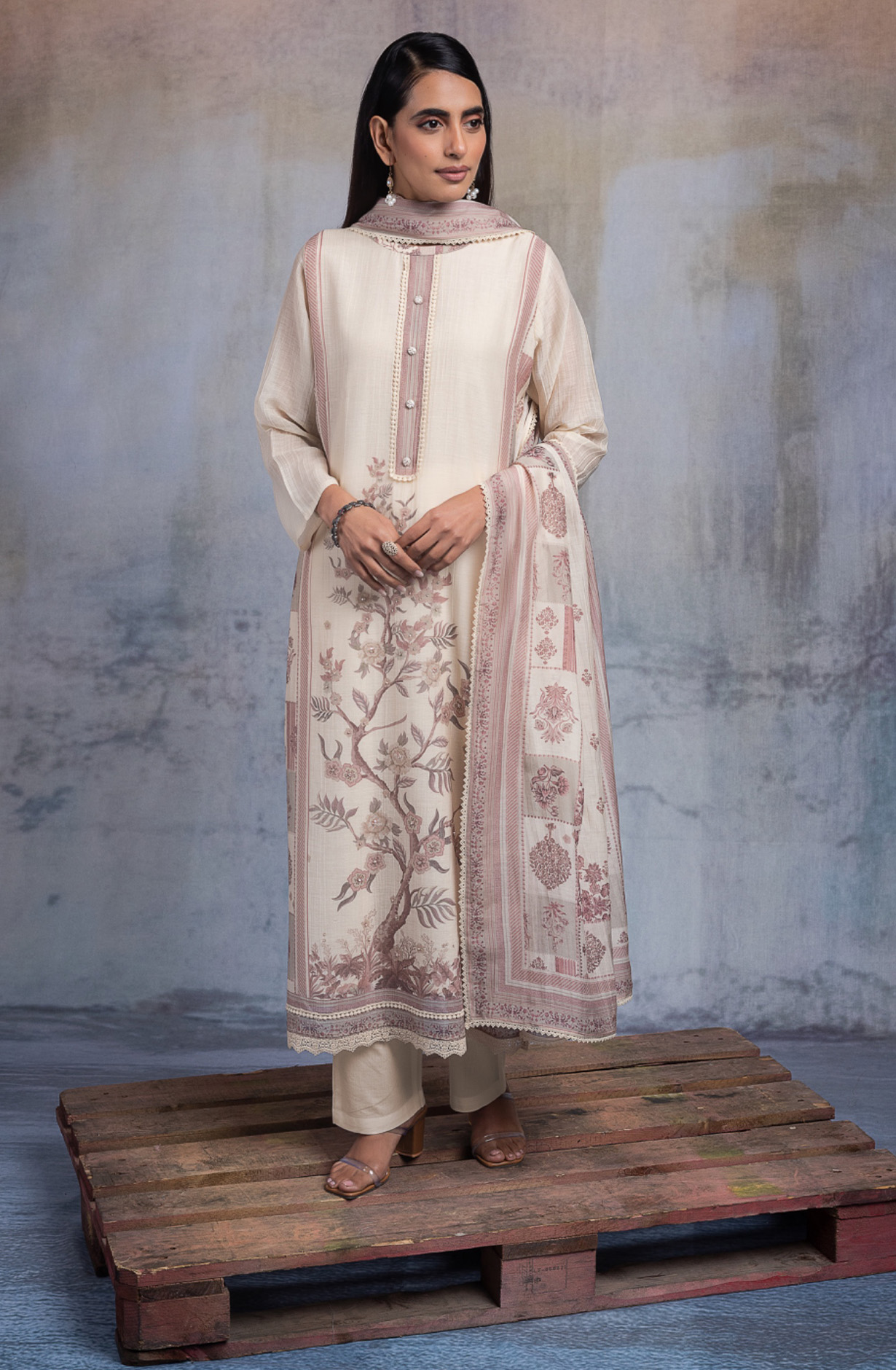 Yellow Pure mulchanderi Unstitched Suit Set with Dupatta - SHAKNT119C