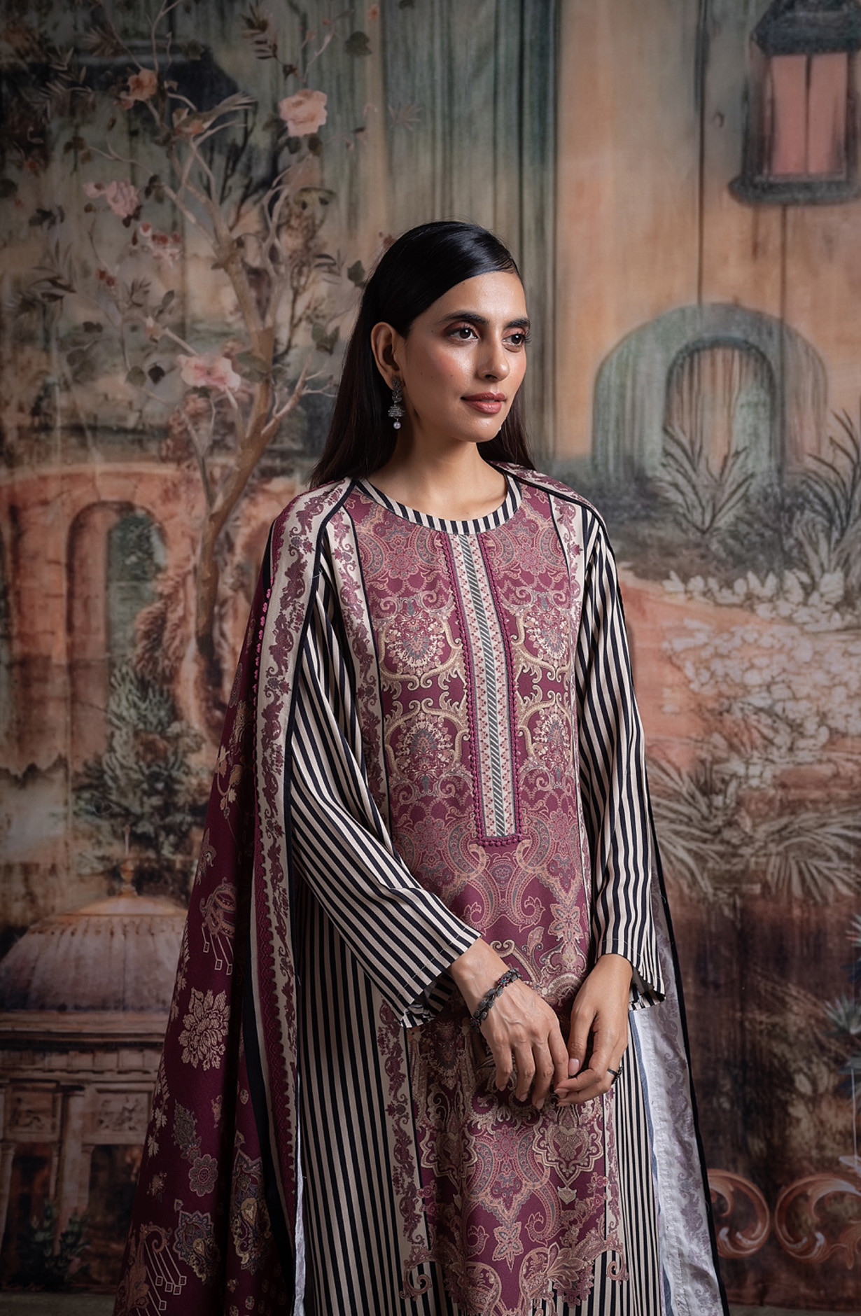 Maroon Pashmina Digital Printed Suit with Pashmina Dupatta - MIS2037B