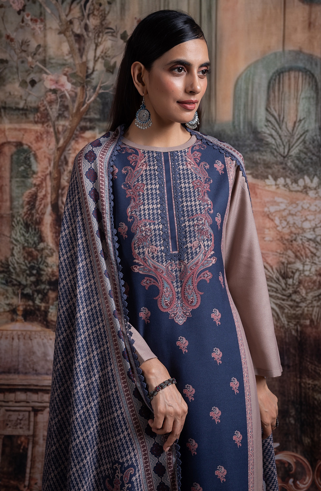 Blue Pashmina Digital Printed Suit set with Dupatta- CHA2031A