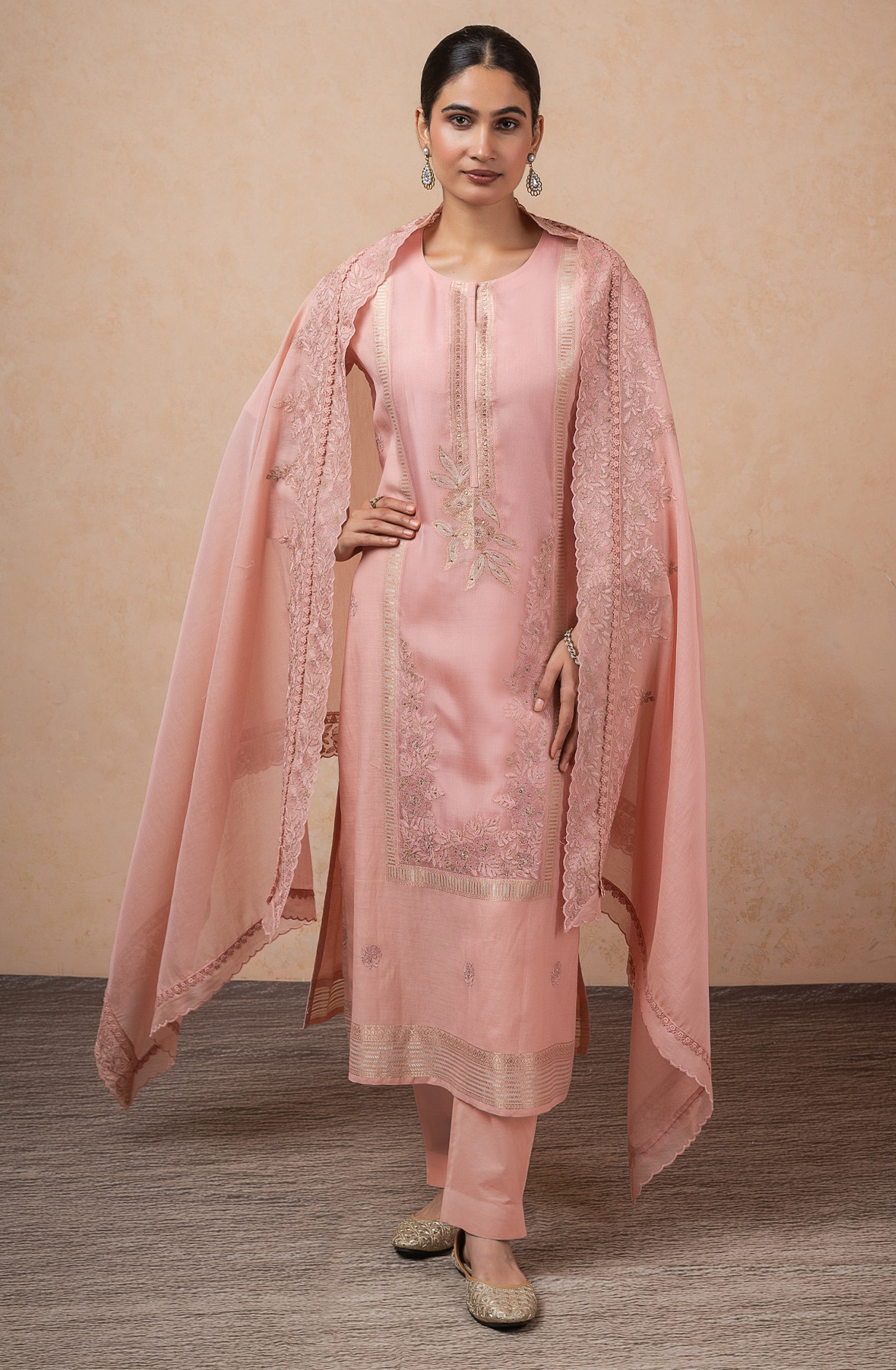 Pink Mul Chanderi Beautiful embroidered Suit Set with Dupatta - R157-SPR2626