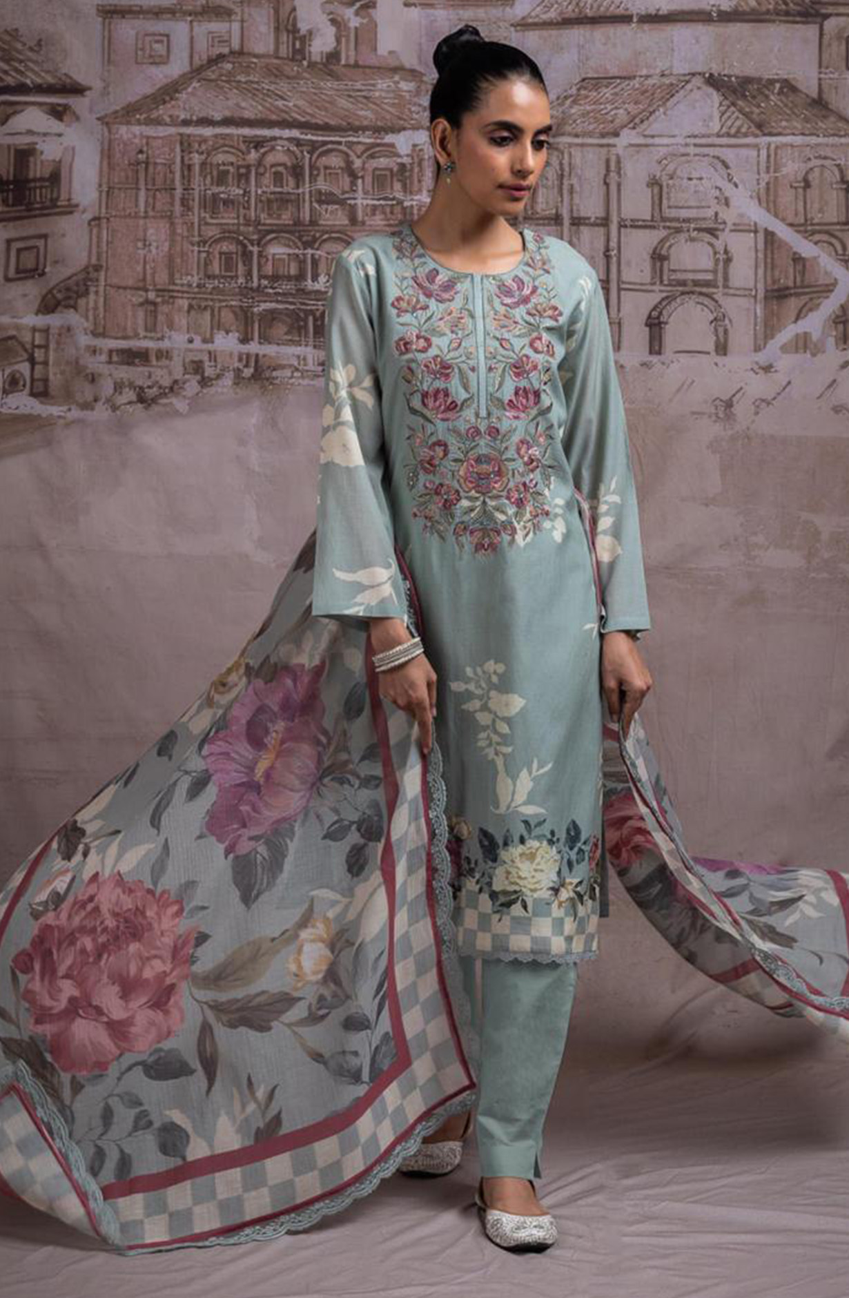 Green Pure Mul Chanderi Beautiful Suit Set with Dupatta - NAYNT206A