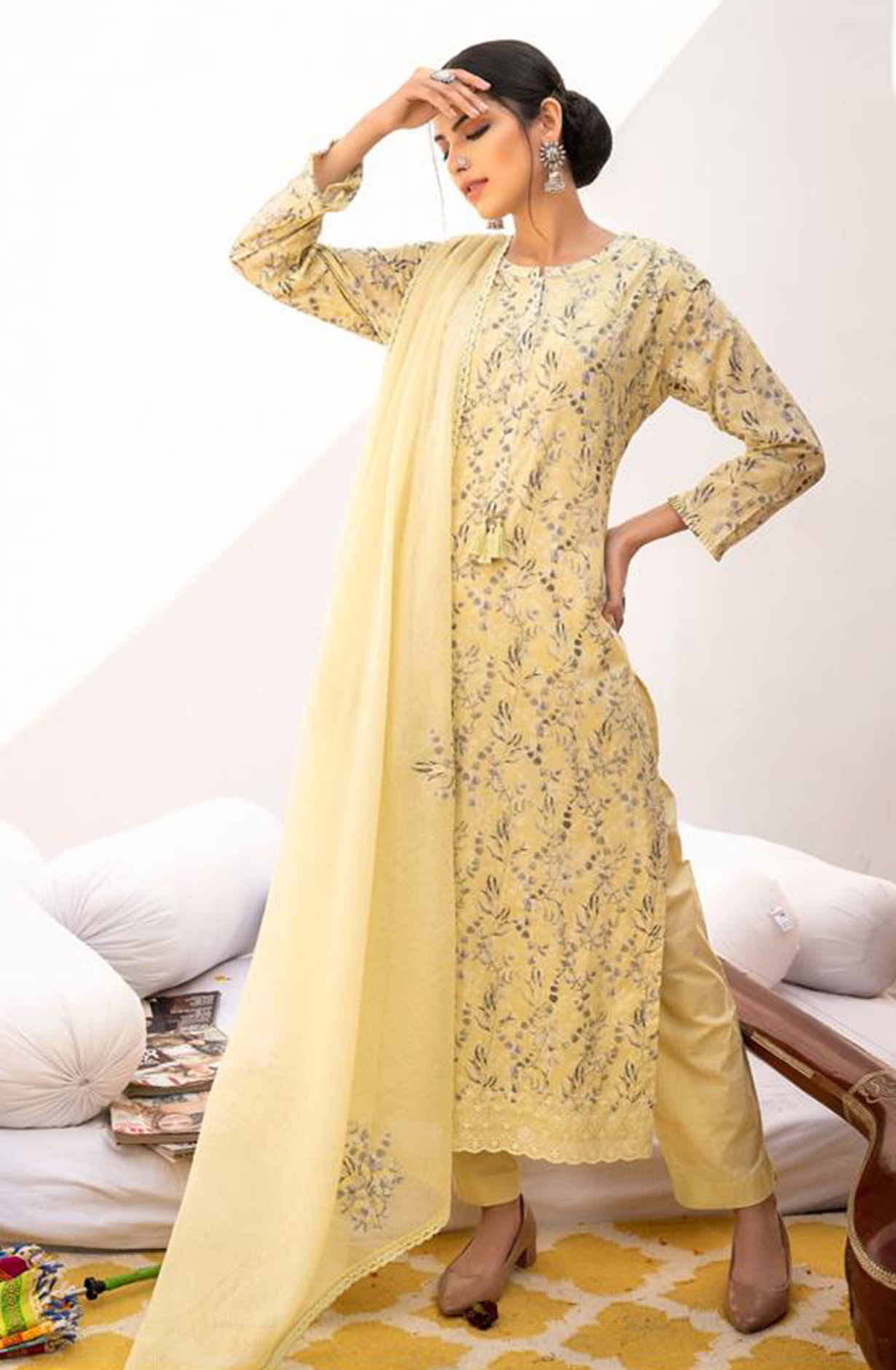 Yellow Pure Cotton Lawn Beautiful Suit Set with Dupatta - MAG1004A