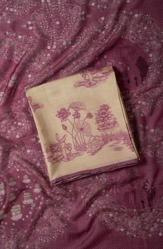 Image of Pink Silk Digital Printed Suit with Dupatta - VARV41A