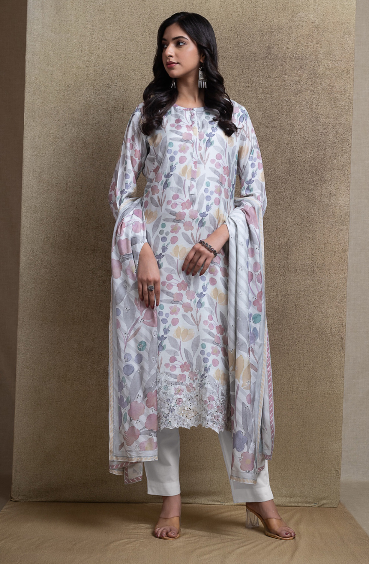 Sea Green Pure Muslin Unstitched Beautiful Suit Set with Dupatta - KALNT151A