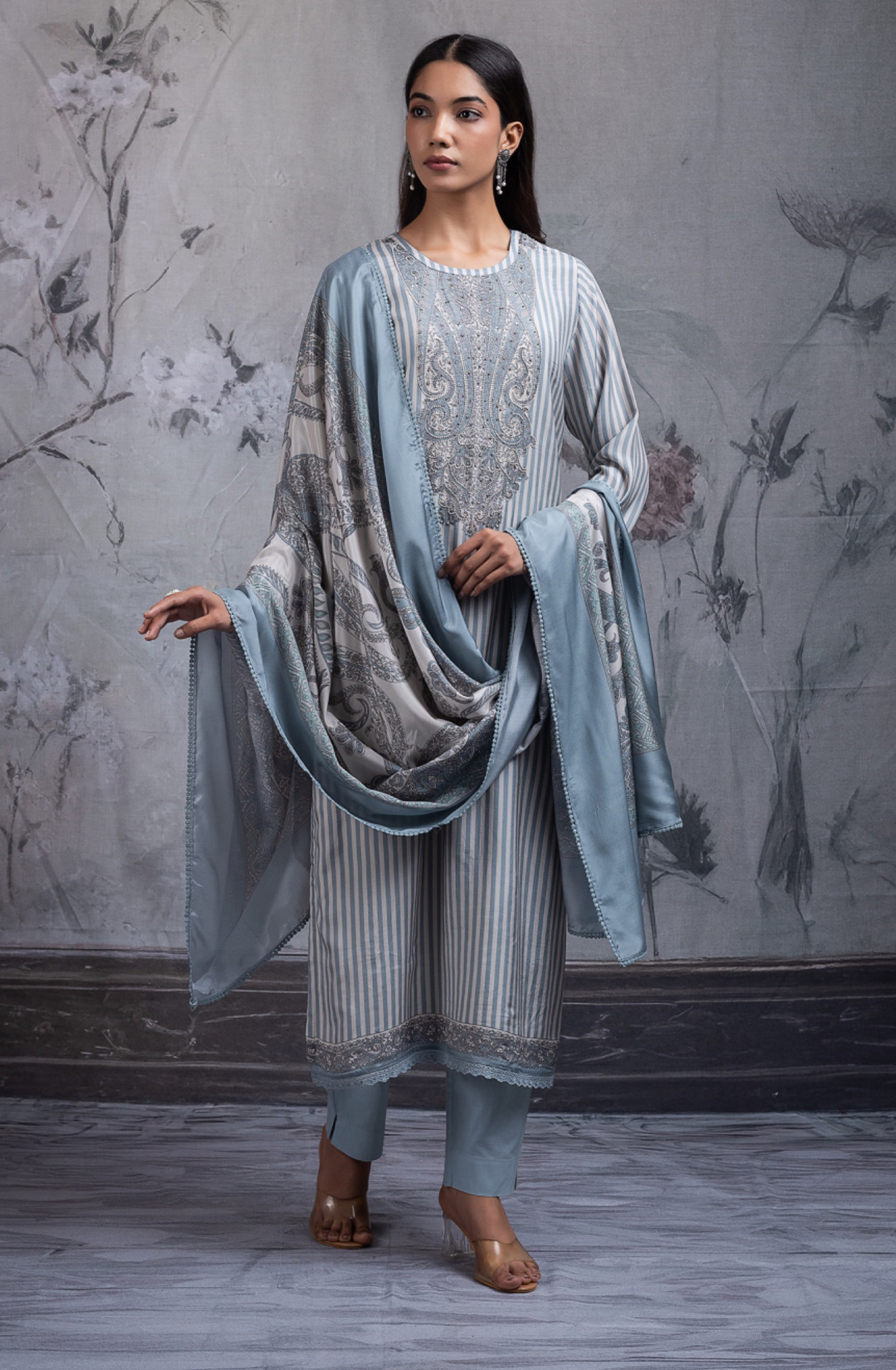 Blue pure muslin digtal printed beautiful Suit Set with Dupatta - PRENT117B