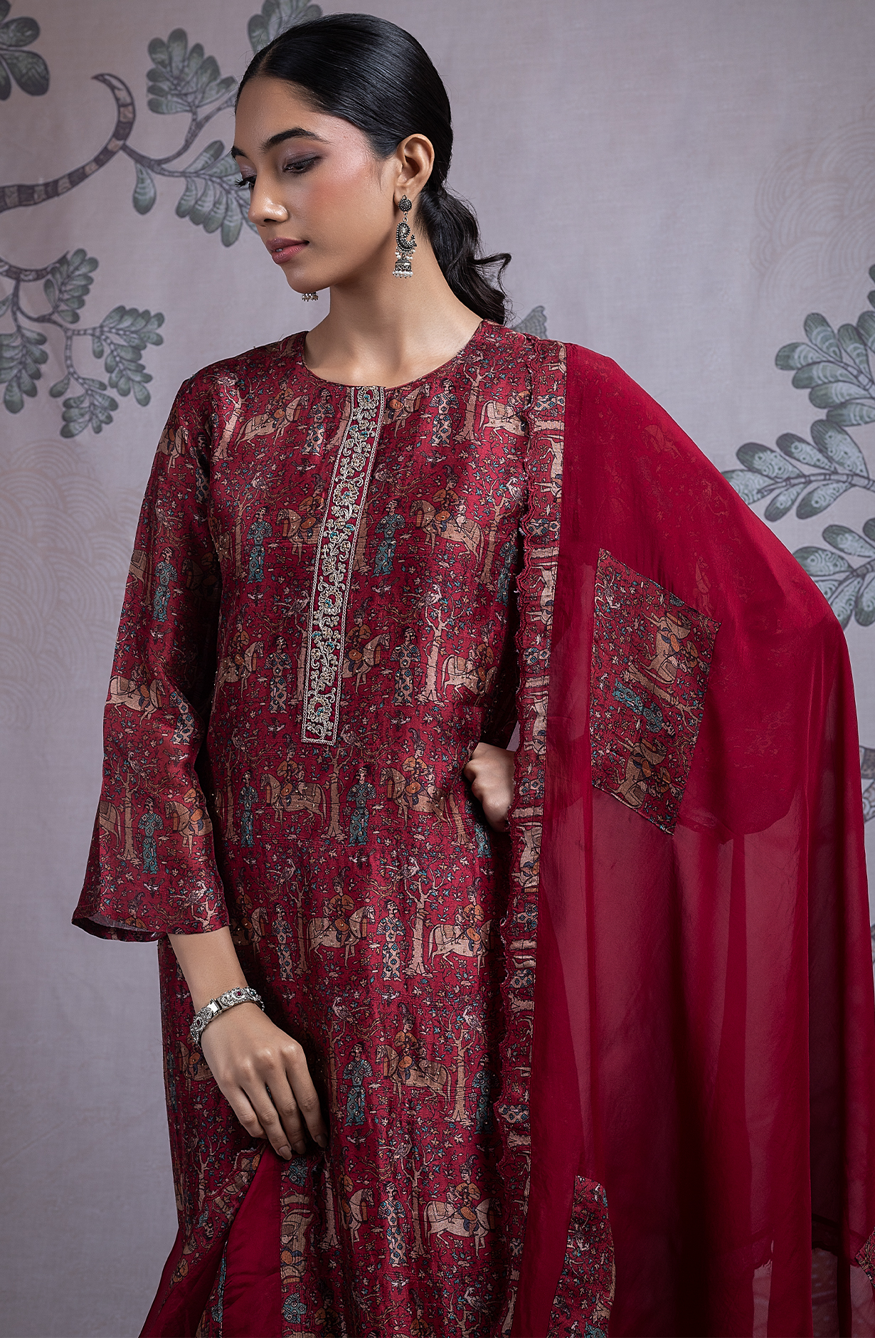 Red Silk Suit Set with Dupatta - R157-SPR2448