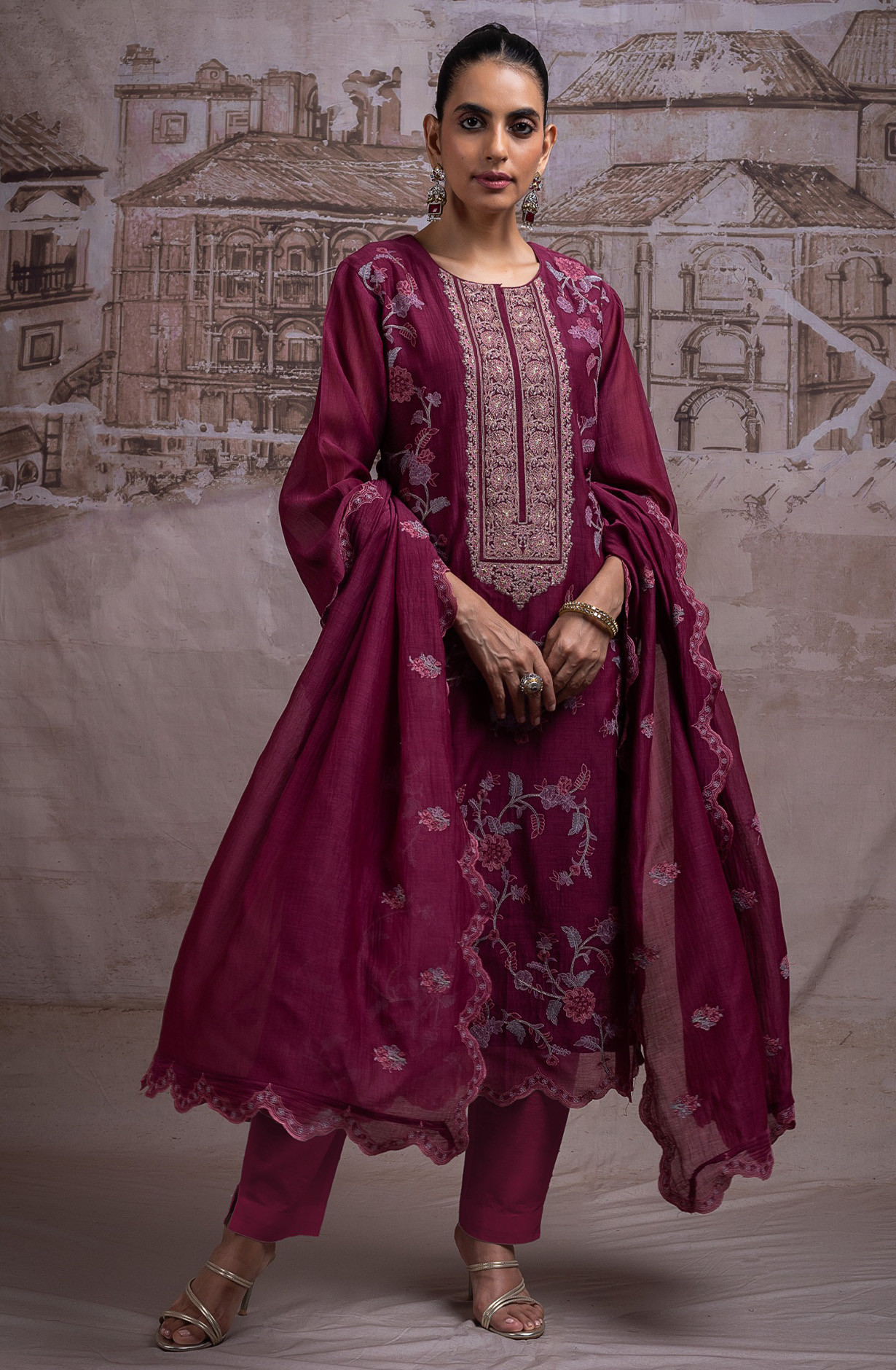 Maroon Pure Mul Chanderi Beautiful Unstitched Suit with Dupatta - R157-SPR2732A