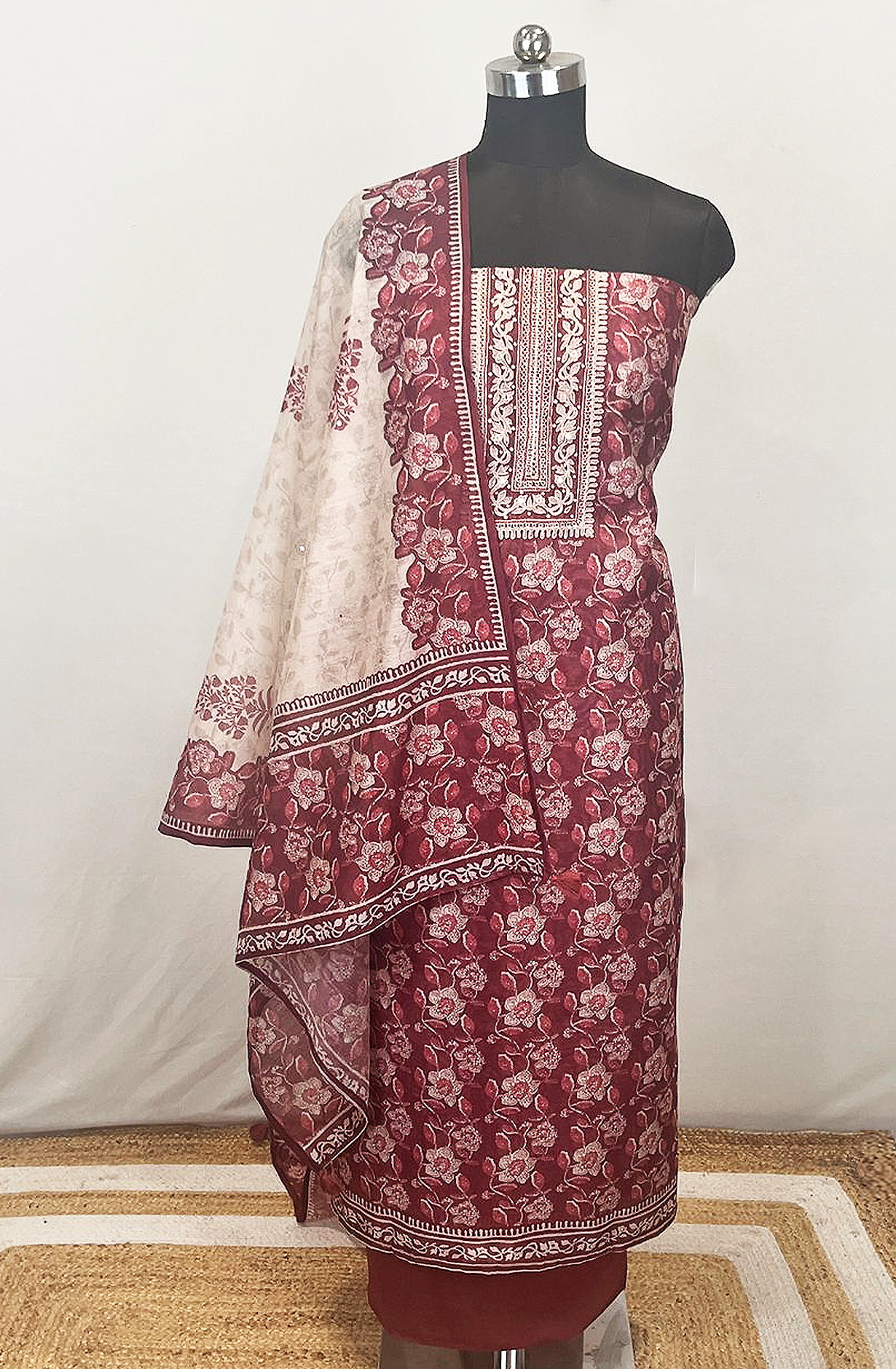 Maroon printed Chanderi Beautiful Suit Set with Dupatta - 131-KE5476B