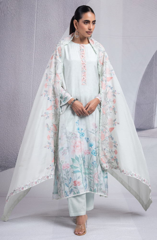 Image of Sea Green Muslin Suit set with Dupatta - R157-SPR2598
