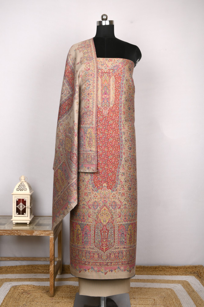 Image of Brown Pashmina Suit set with Dupatta- 1000-0455F