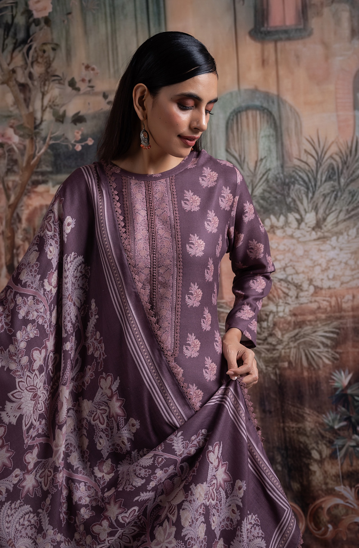 Brown Pashmina Suit set with Pashmina Dupatta - ZIR2094A