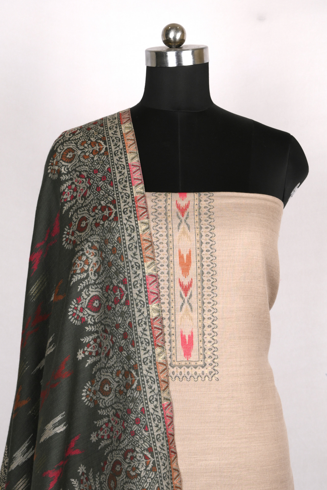 Beige Pashmina Suit set with Pashmina Dupatta- PASH1415