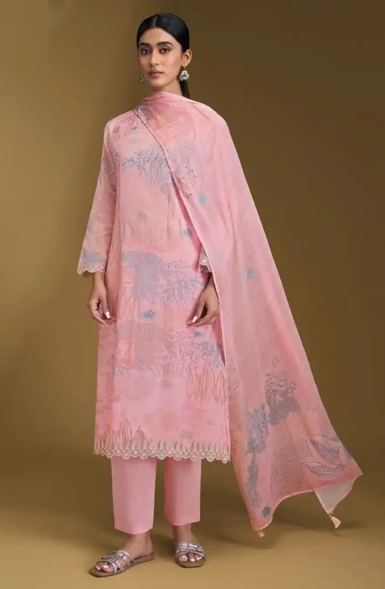 Pink Mal Chanderi Silk Suit set with Dupatta - SRU12021A