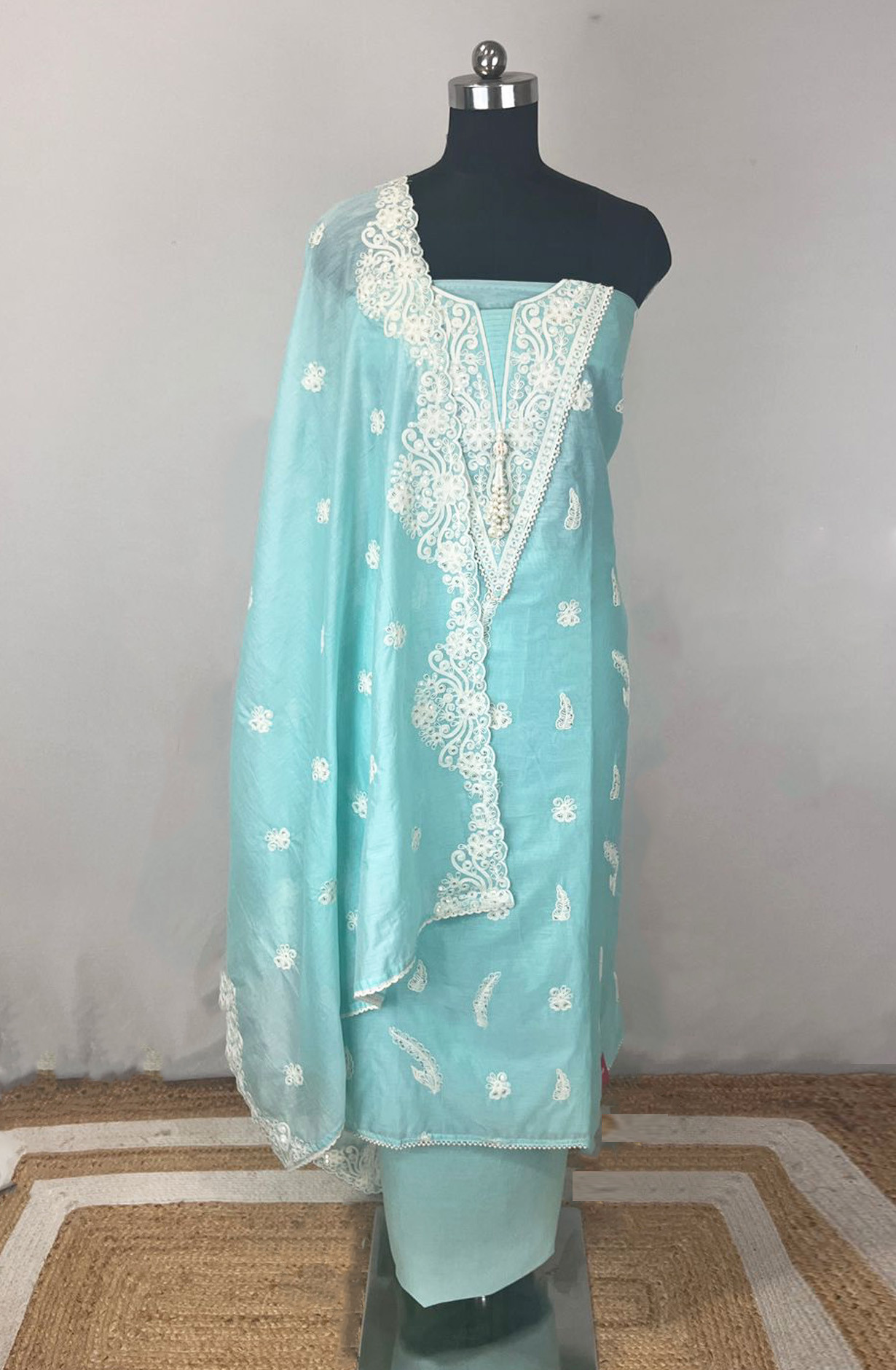 Firozee Mul Chanderi Unstitched Beautiful Suit Set with Dupatta - 824-2542