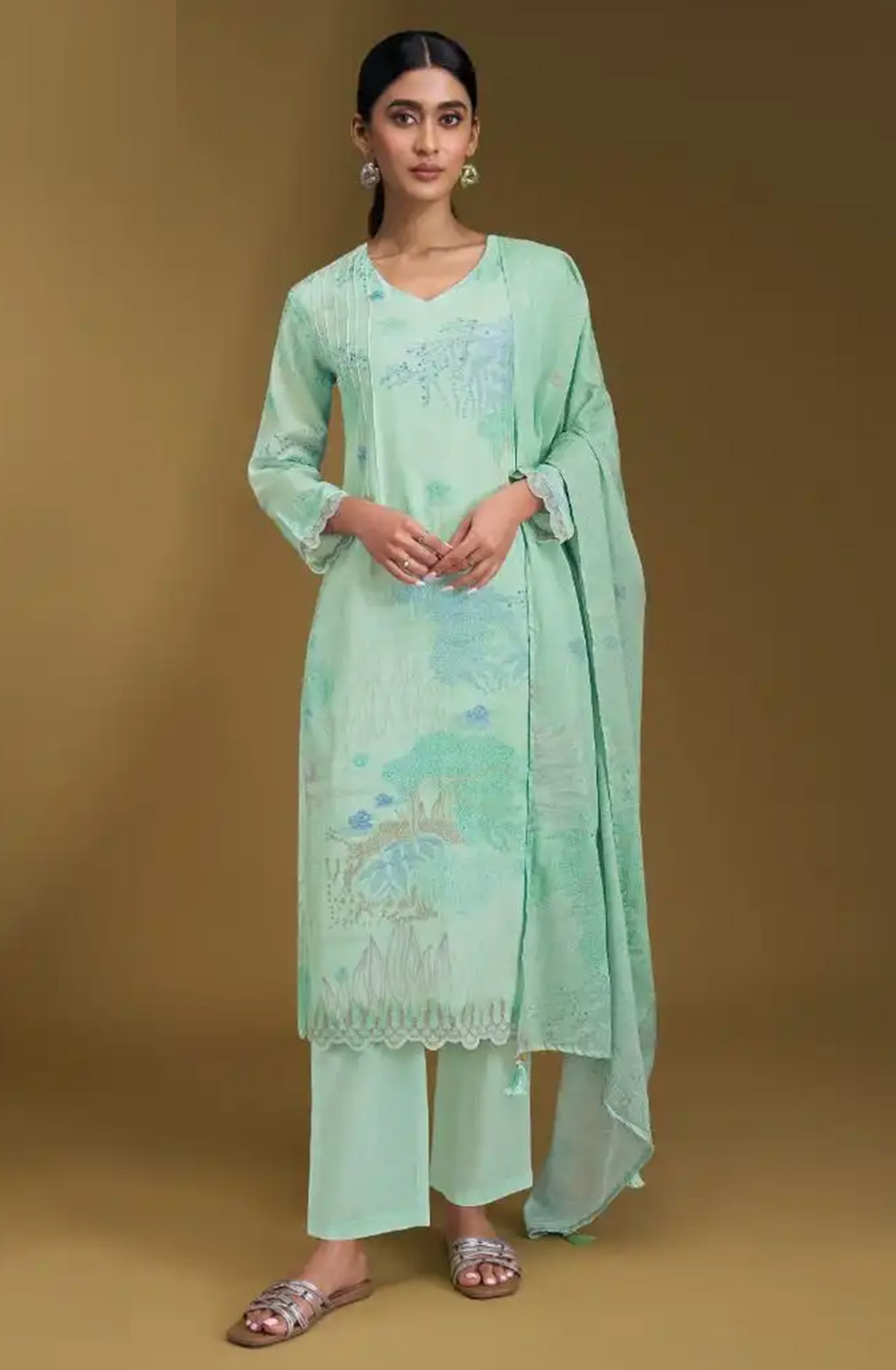 Firozee Mal Chanderi Silk Suit set with Dupatta - SRU12021C