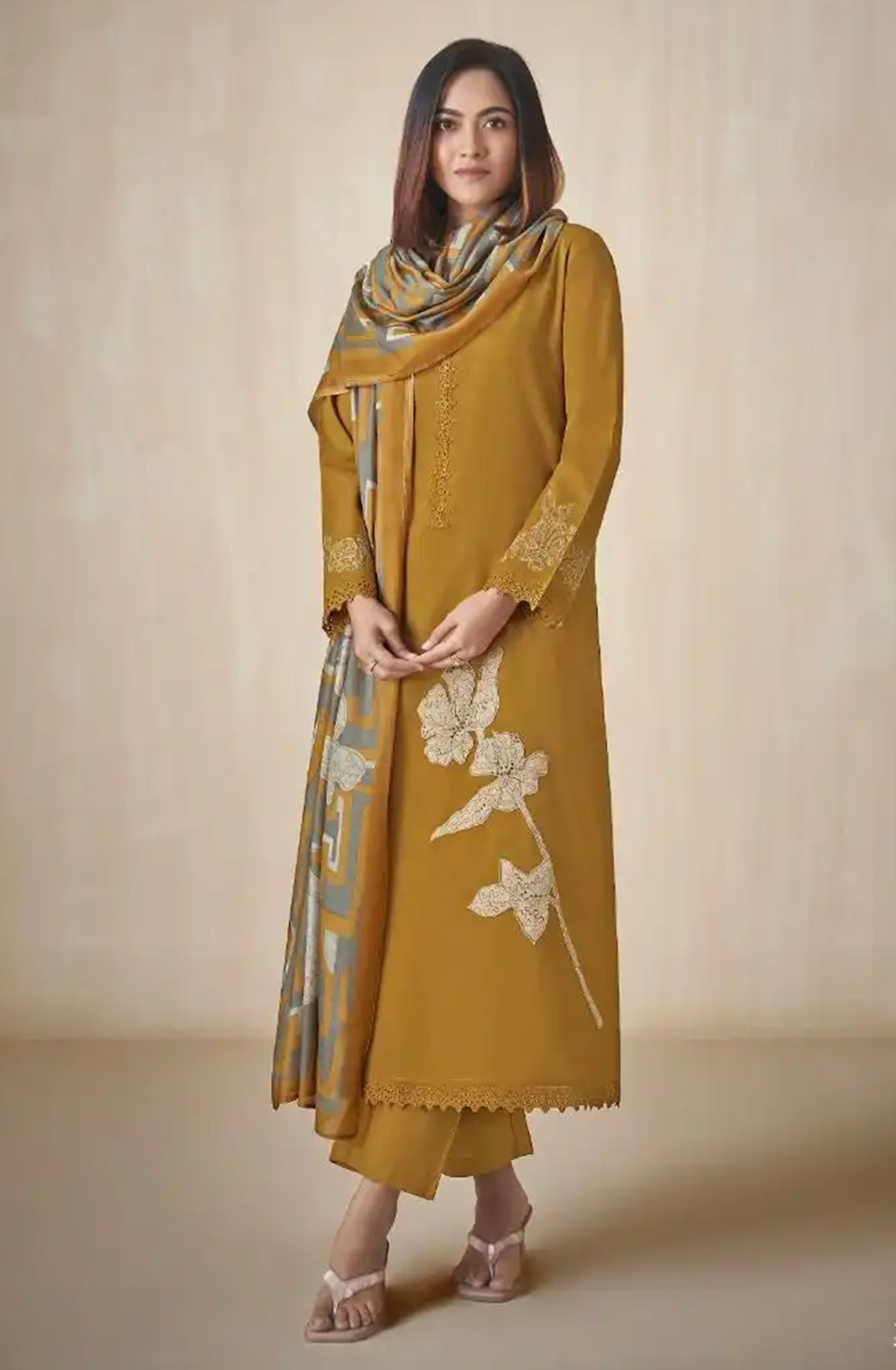 Mustard Premium lawn cotton Suit set with Dupatta - AAS14021B