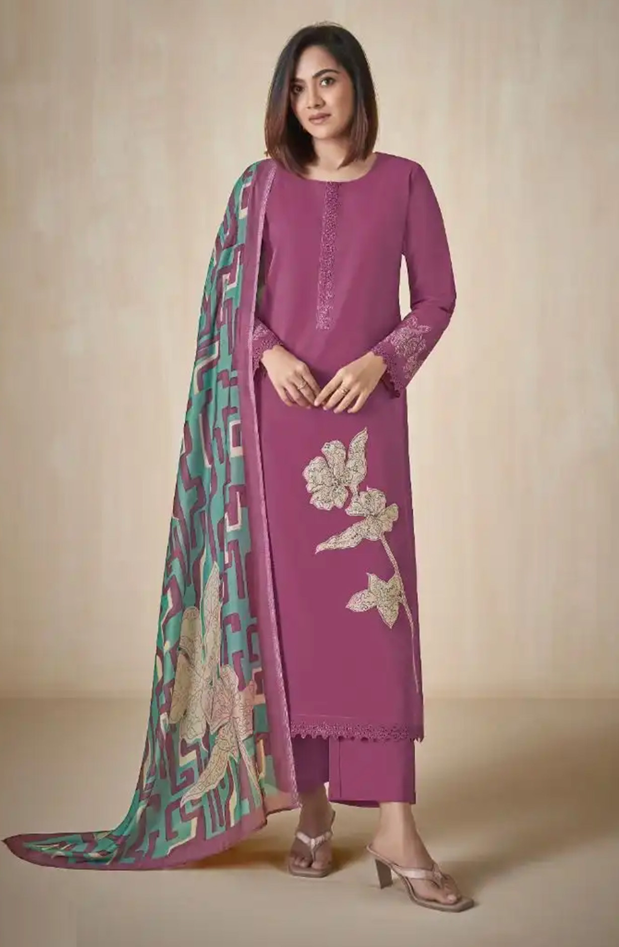 Purple Premium lawn cotton Suit set with Dupatta - AAS14021C