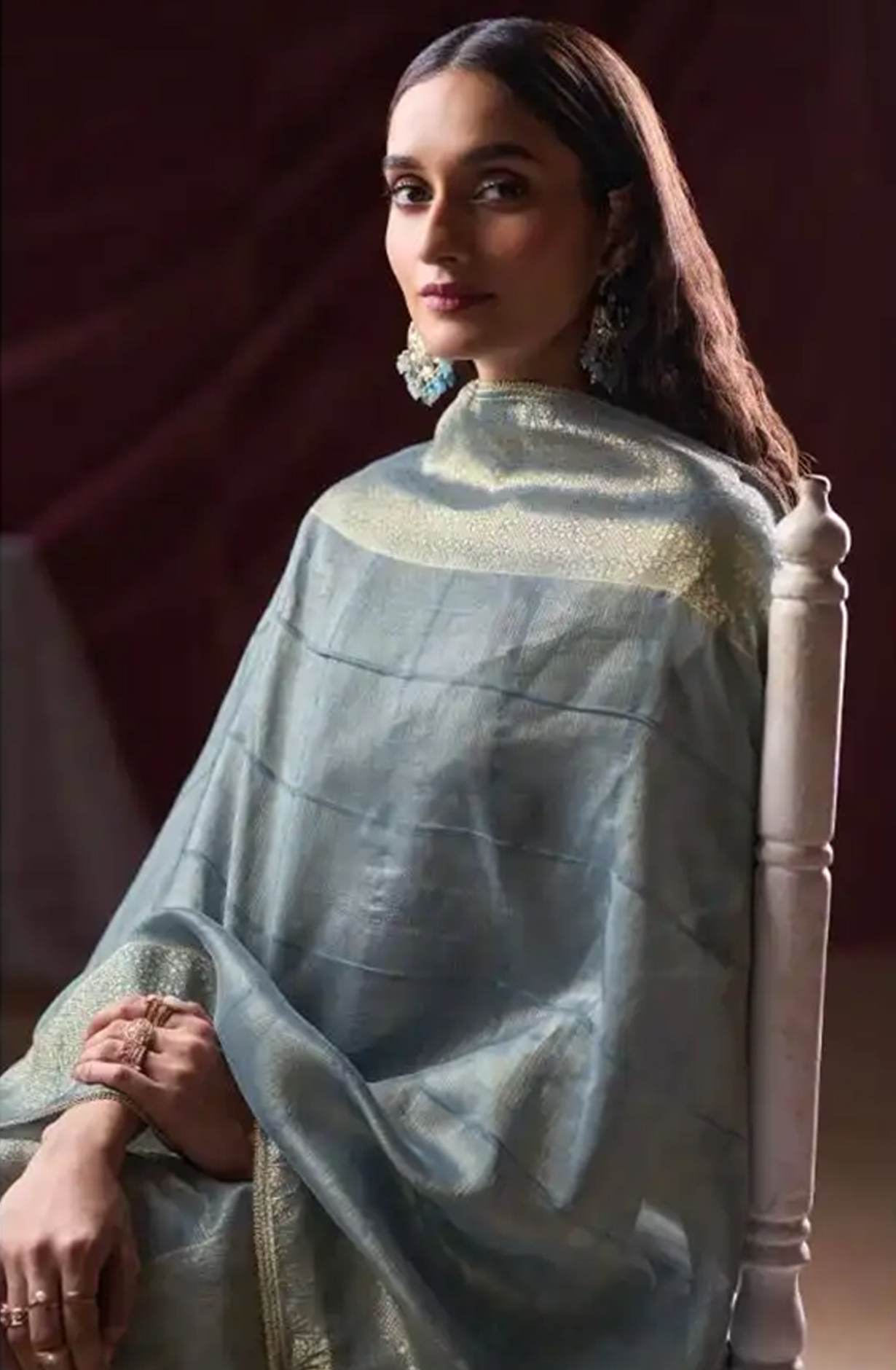 Blue Silk Jacquard Suit Set with Dupatta - ARNC2299