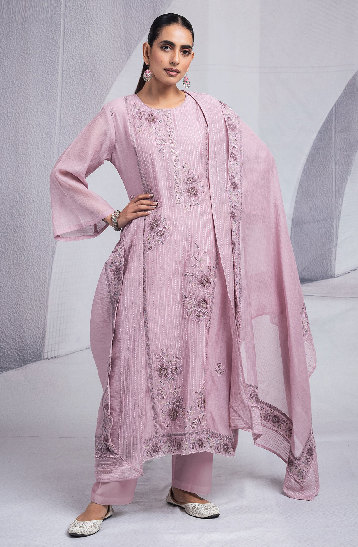 Mauve Pure Mul Chanderi Suit Set with Dupatta - R157-SPR2573A