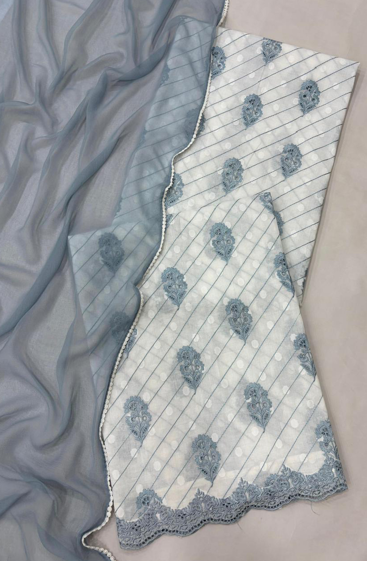 Blue pure cotton unstitched beautiful Suit Set with Dupatta - SAHNT120B