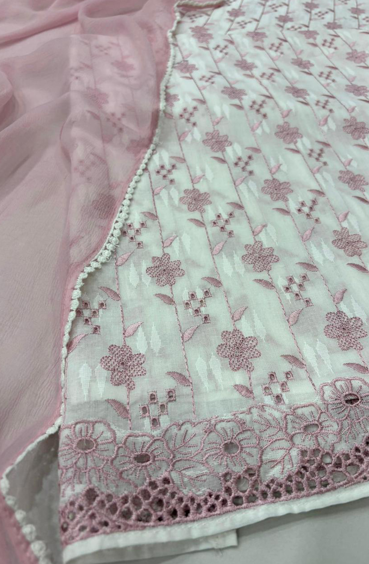 Pink pure cotton unstitched beautiful Suit Set with Dupatta - SAHNT119A