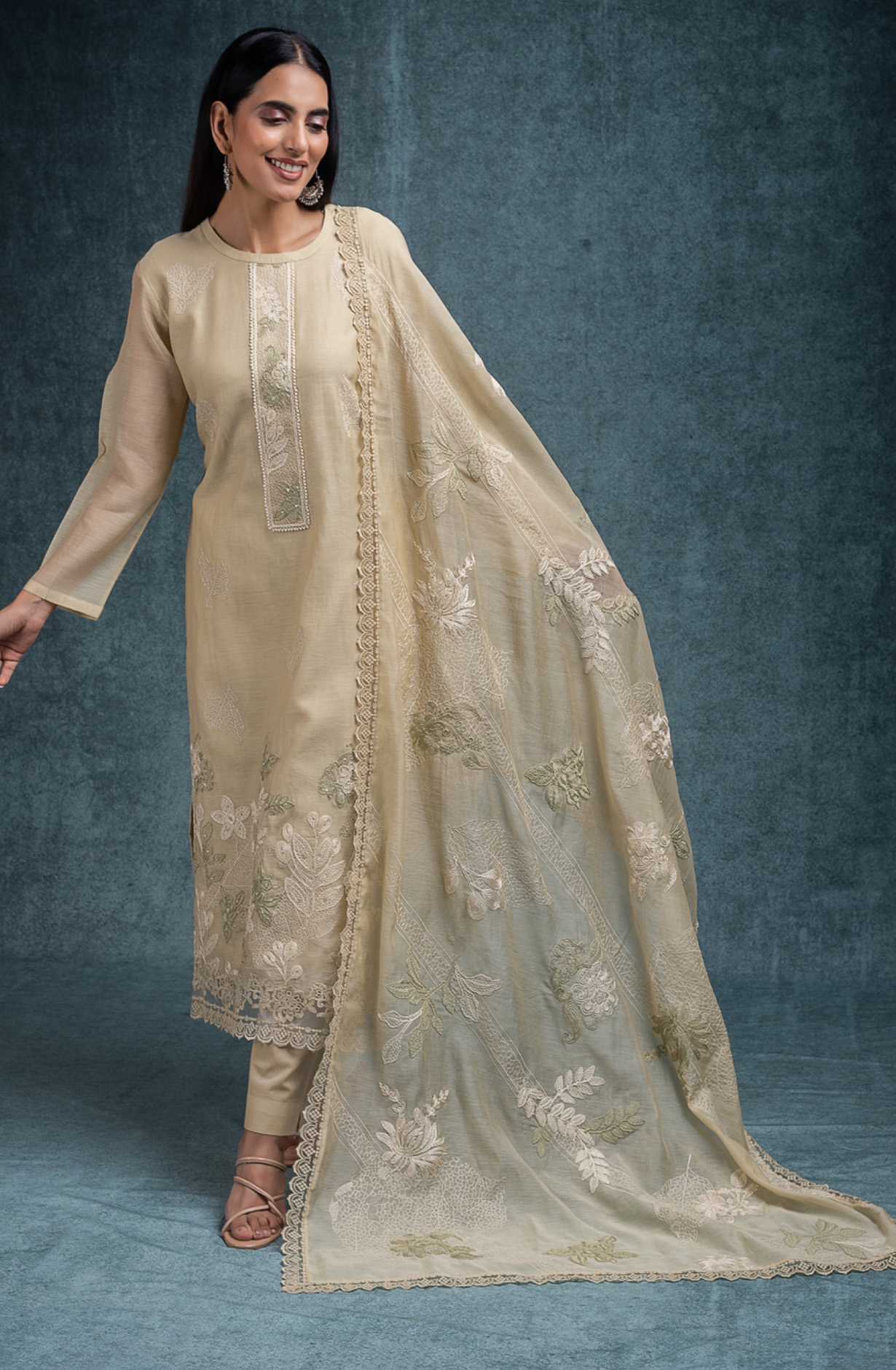 Lemon Pure banarasi mul chanderi beautiful Suit Set with Dupatta - SHANT158B