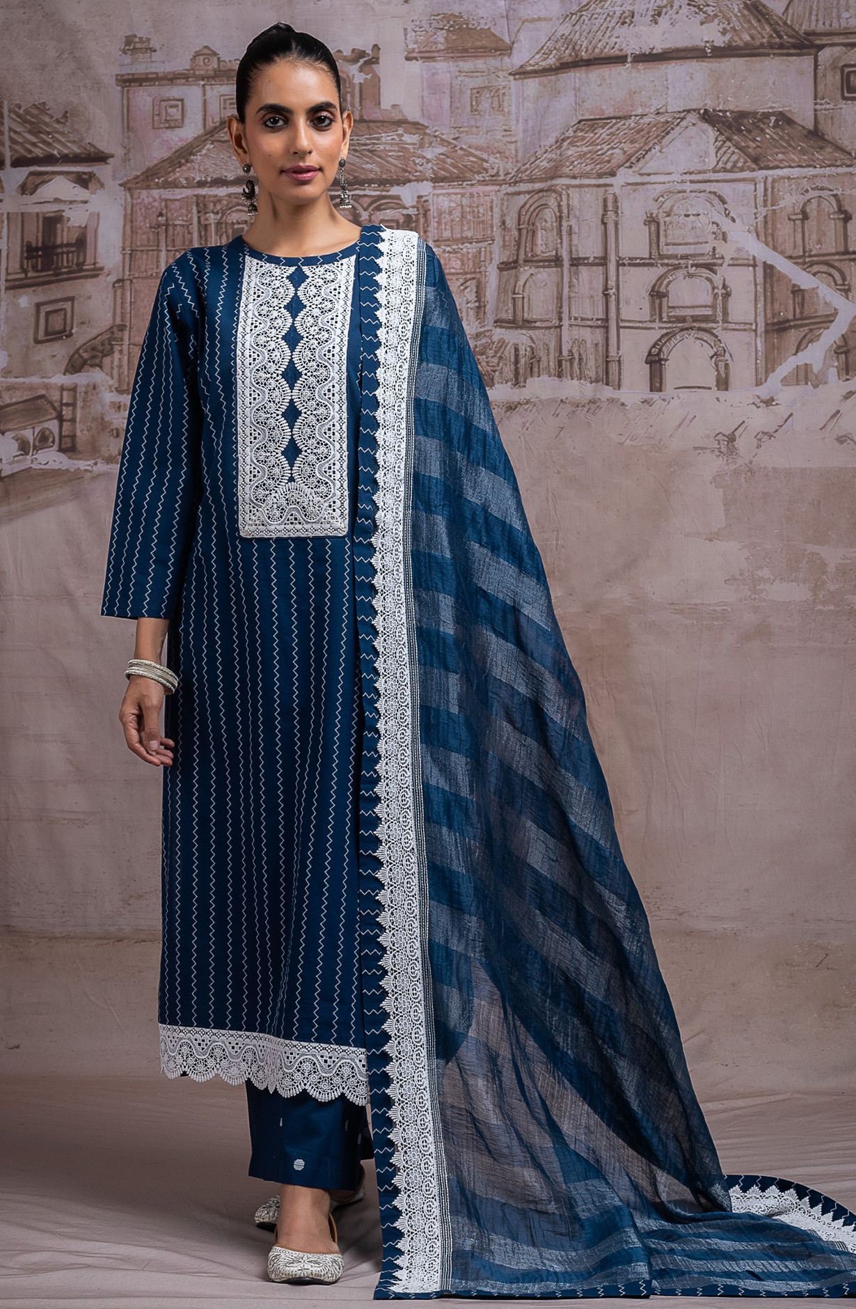 Dark Blue Mul Chanderi Beautiful Unstitched Suit with Dupatta - R157-SPR2741A