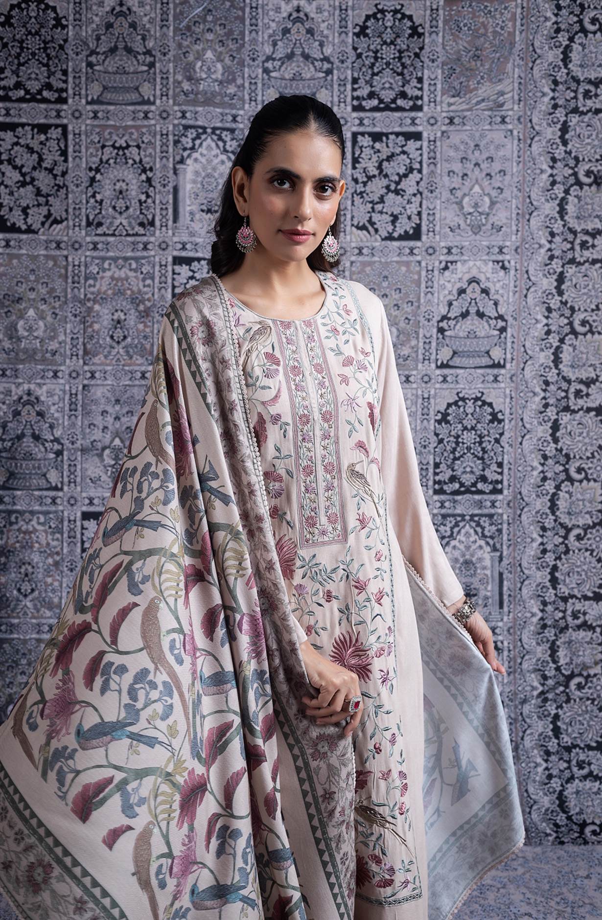 Green Pure Pashmina Suit Set with Pashmina Dupatta - JAN2100B