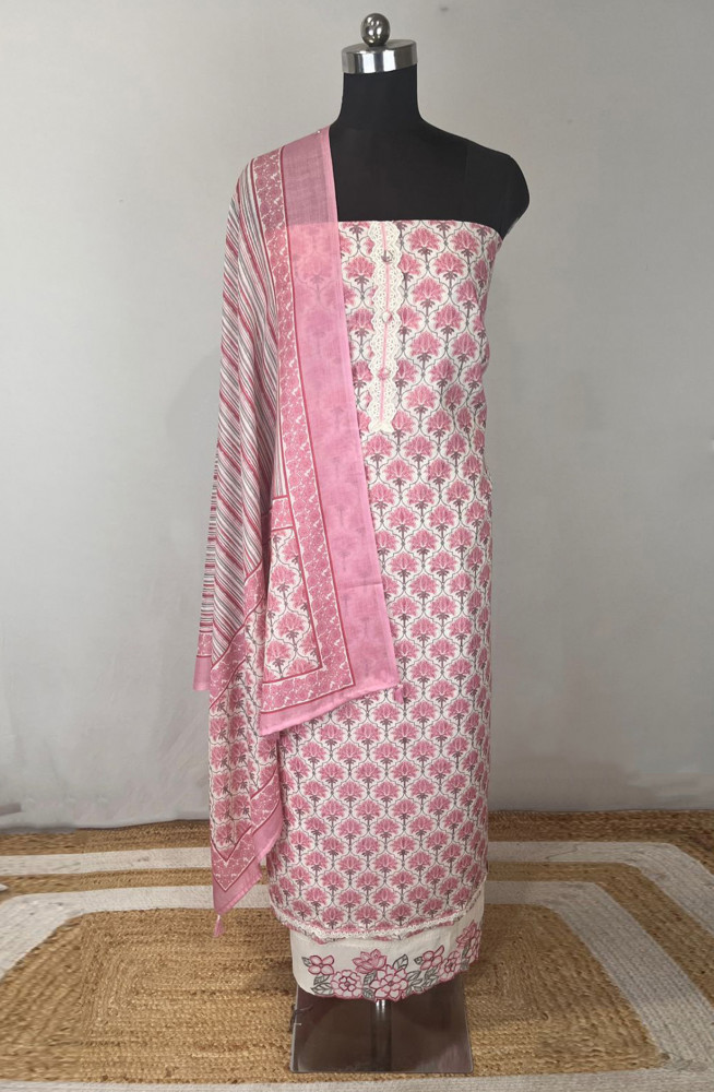 Image of Pink Cotton Digital Printed Beautiful Suit Set with Dupatta - 131-E5775A