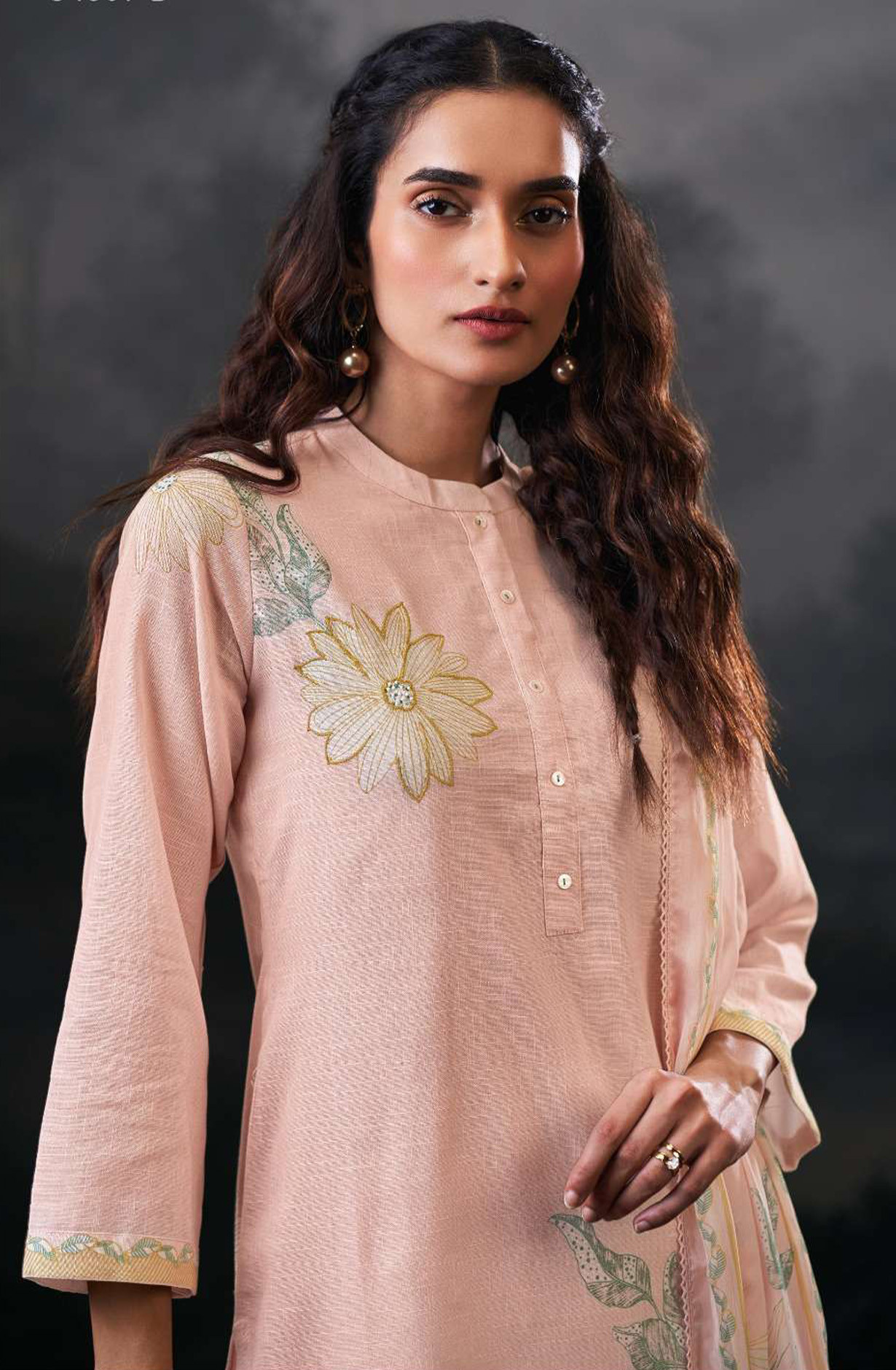 Pink premium cotton linen Unstitched Suit Set with Dupatta - ALVS4507D